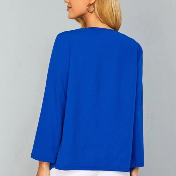 Waterfall open front blazer cardigan roll sleeve - Picture 7 of 16